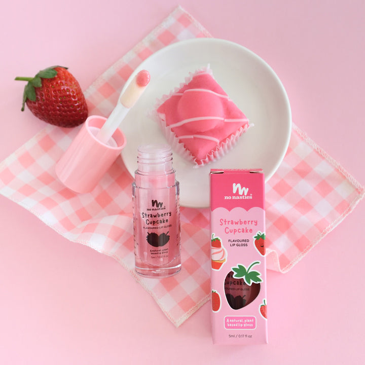 Natural Lip Gloss for Kids - Strawberry Cupcake Shimmery Pink