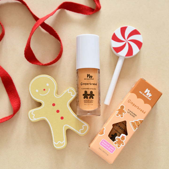 Natural Lip Gloss for Kids -Christmas Limited Edition Ginger Bread Pastel Gold