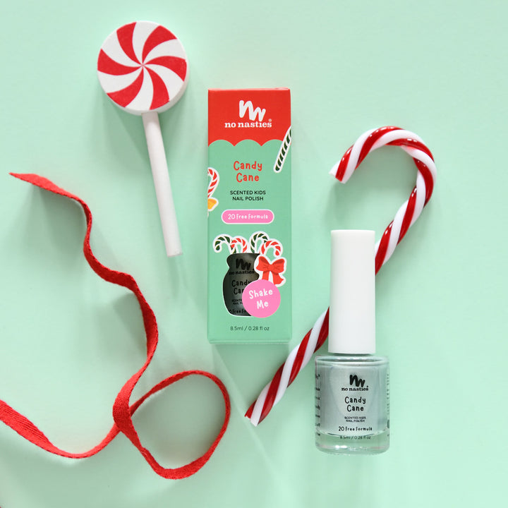 20 Free Non Toxic Kids Christmas Special Scented Nail Polish - Candy Cane Shimmery Green